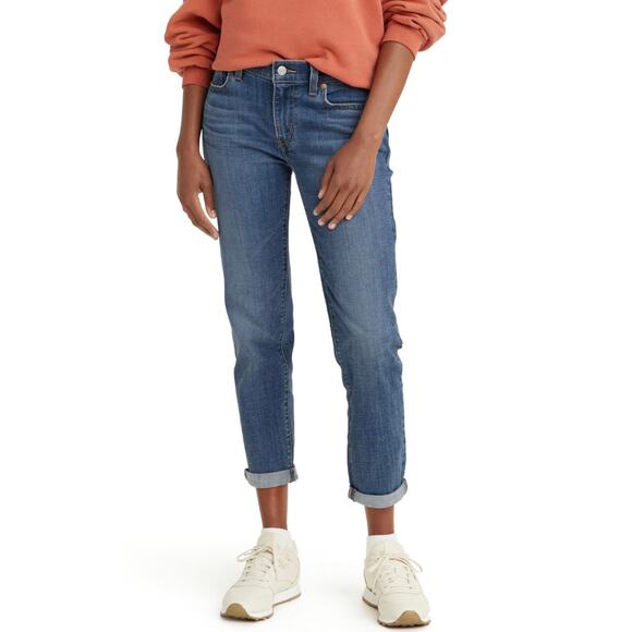 Levi's Mid Rise Boyfriend Denim Jean Blue Tapered Leg W29 L27 Soft Stretch - Picture 1 of 8